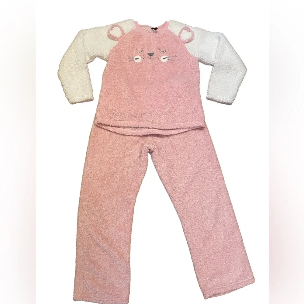 Jaclyn Intimates 2 piece fleece pink pj's,‎ animal motif